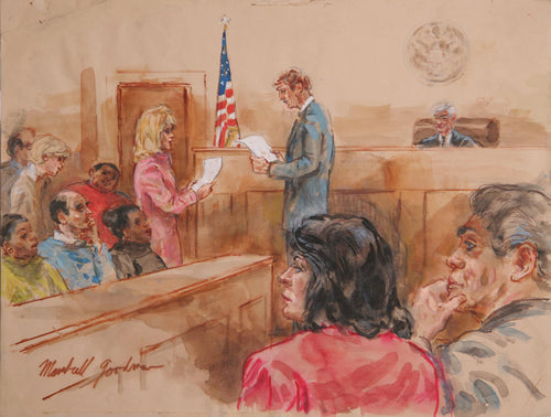 Courtroom 49, Juror Reading the Verdict Watercolor | Marshall Goodman,{{product.type}}