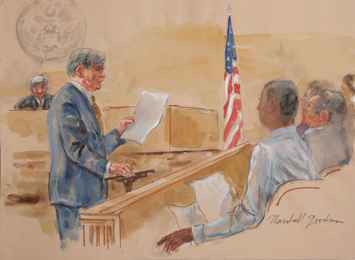 Courtroom 55, Speaking to the Jury Watercolor | Marshall Goodman,{{product.type}}