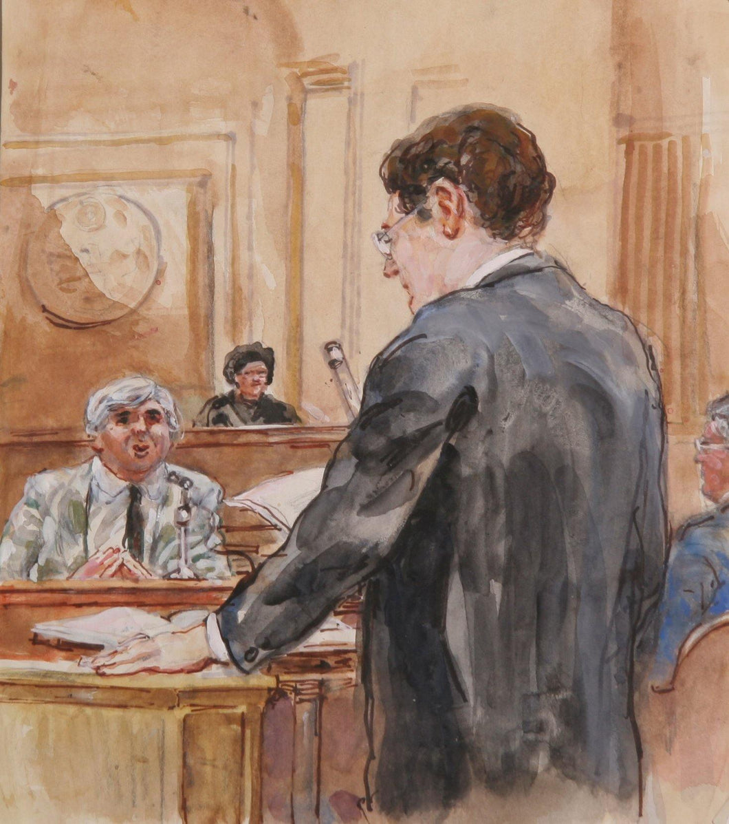 Courtroom 56, Lawyer Speaking to Witness Watercolor | Marshall Goodman,{{product.type}}
