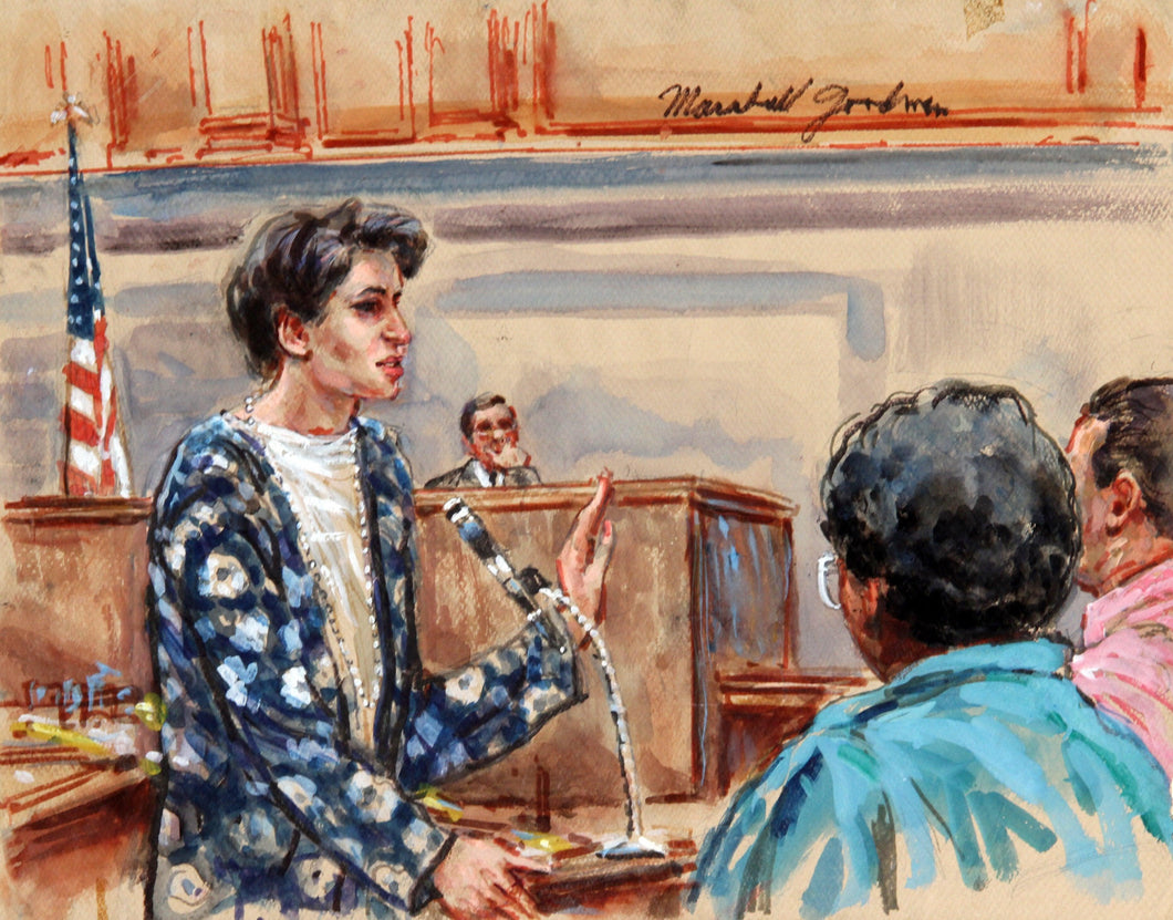 Courtroom Drawing - Woman in Blue Dress Watercolor | Marshall Goodman,{{product.type}}