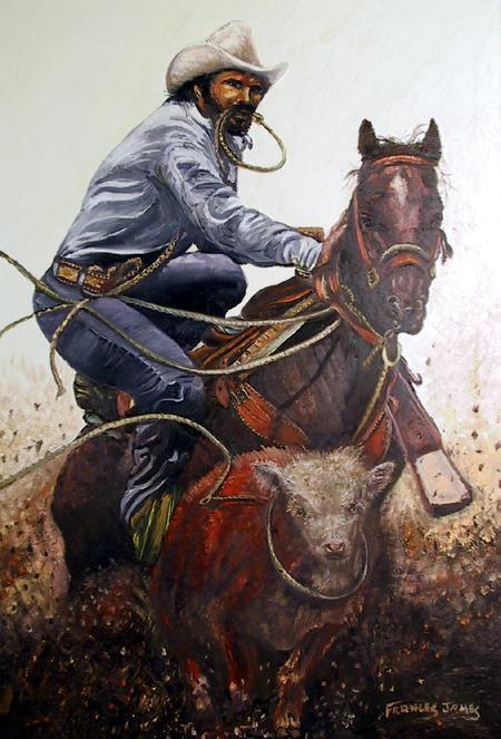 Cowboy Roping Steer Oil | Frances James,{{product.type}}