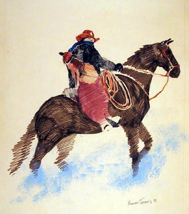 Cowboy with Calf on Horse Ink | Pamme Turner,{{product.type}}