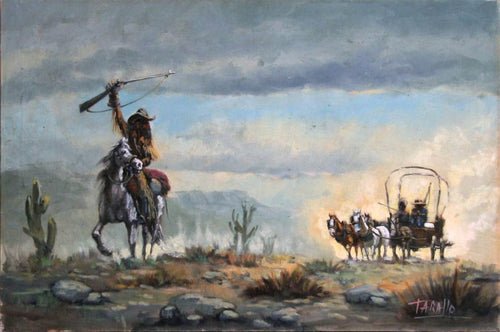 Cowboy with Wagon in Distance Oil | Rodolfo Tarallo,{{product.type}}