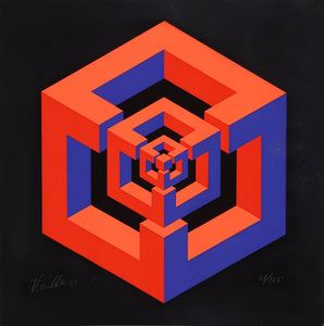 Cube within Cube (Red and Blue) Screenprint | Jose Maria Yturralde,{{product.type}}