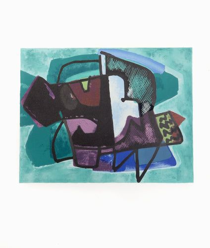 Cubist Abstract in Green and Purple Lithograph | Francis Montanier,{{product.type}}