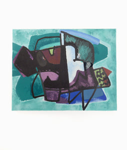 Cubist Abstract in Green and Purple Lithograph | Francis Montanier,{{product.type}}