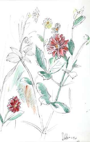 Dahlia and Bee Watercolor | Charles Blaze Vukovich,{{product.type}}