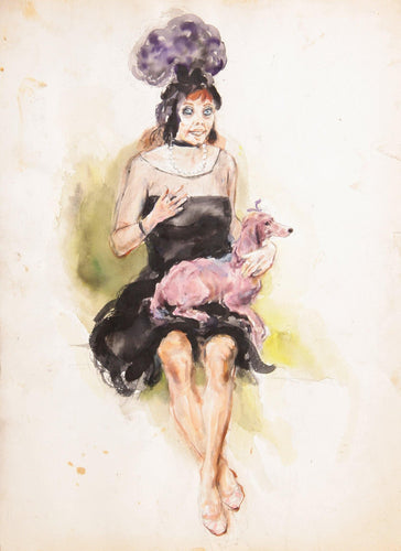 Dancer with Pink Poodle Watercolor | Marshall Goodman,{{product.type}}
