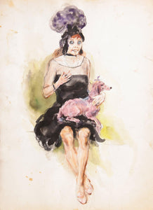 Dancer with Pink Poodle Watercolor | Marshall Goodman,{{product.type}}
