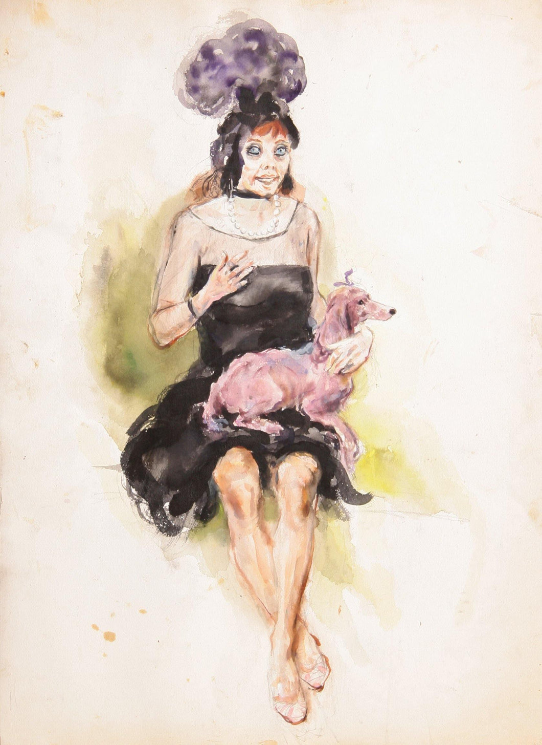 Dancer with Pink Poodle Watercolor | Marshall Goodman,{{product.type}}