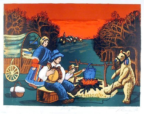 Dancing Bear Lithograph | Unknown Artist,{{product.type}}