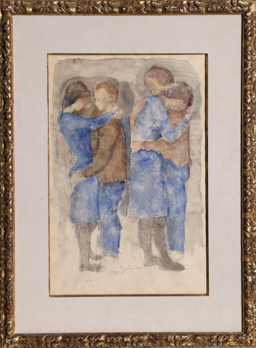 Dancing Couples Watercolor | Moses Soyer,{{product.type}}