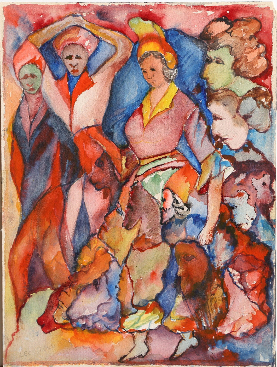 Dancing Women and Men Watercolor | Unknown Artist,{{product.type}}