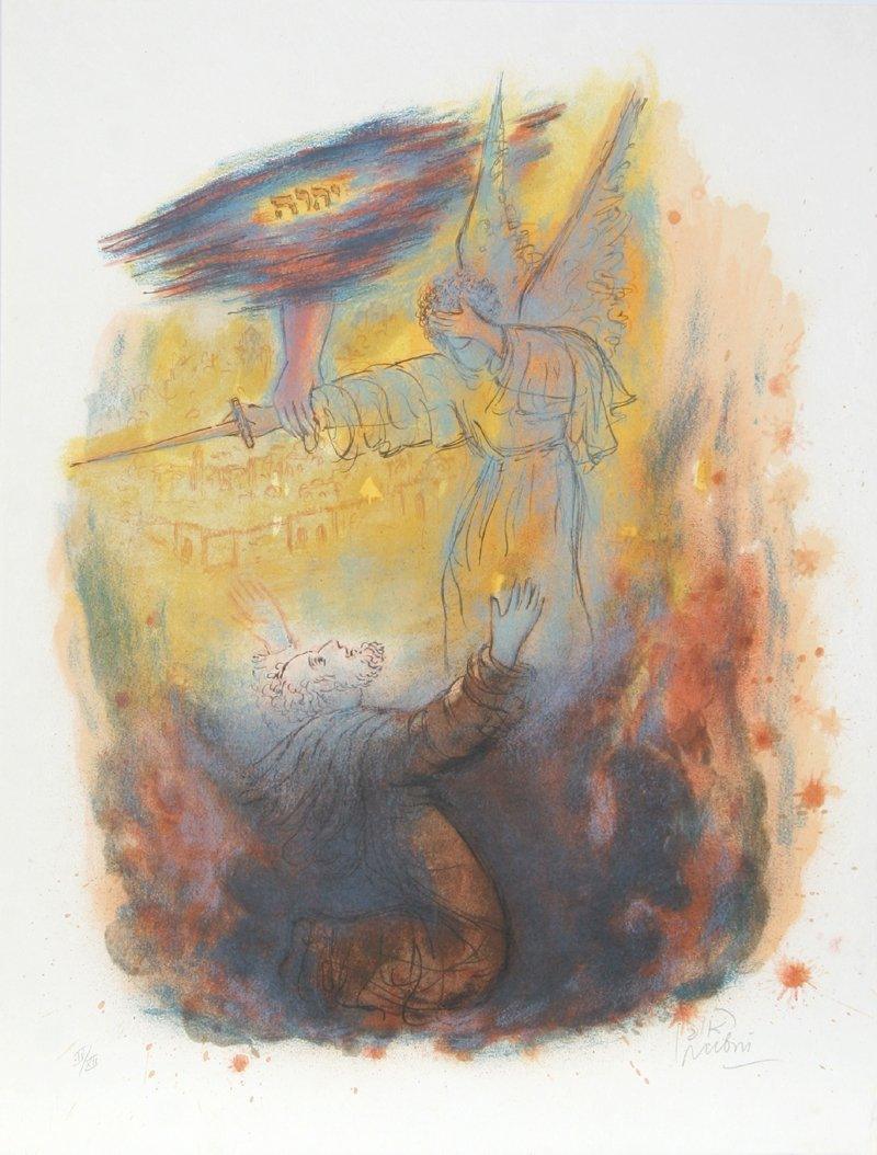 David and the Lord's Angel from the Story of David Portfolio Lithograph | Reuven Rubin,{{product.type}}