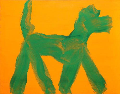 Dog (Green on Orange) (18) Acrylic | Peter Mayer,{{product.type}}