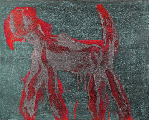 Dog (Red and Pink on Teal) (13) Acrylic | Peter Mayer,{{product.type}}