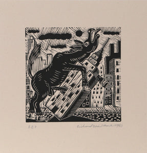 Donkey on Empire State Building Woodcut | Richard Mock,{{product.type}}