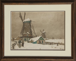 Dutch Landscape with Windmills, Winter Etching | Tavik František Šimon,{{product.type}}