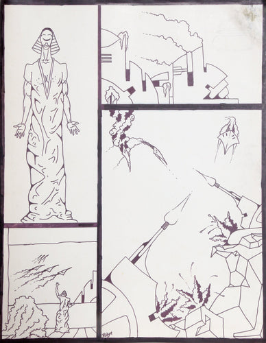 Egyptian Futuristic Battle Comic Panel Ink | Jon Robyn,{{product.type}}