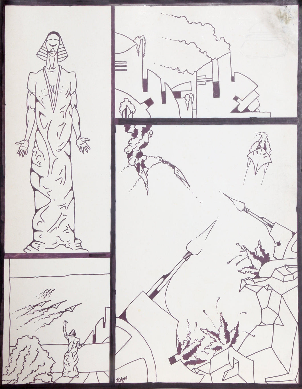 Egyptian Futuristic Battle Comic Panel Ink | Jon Robyn,{{product.type}}
