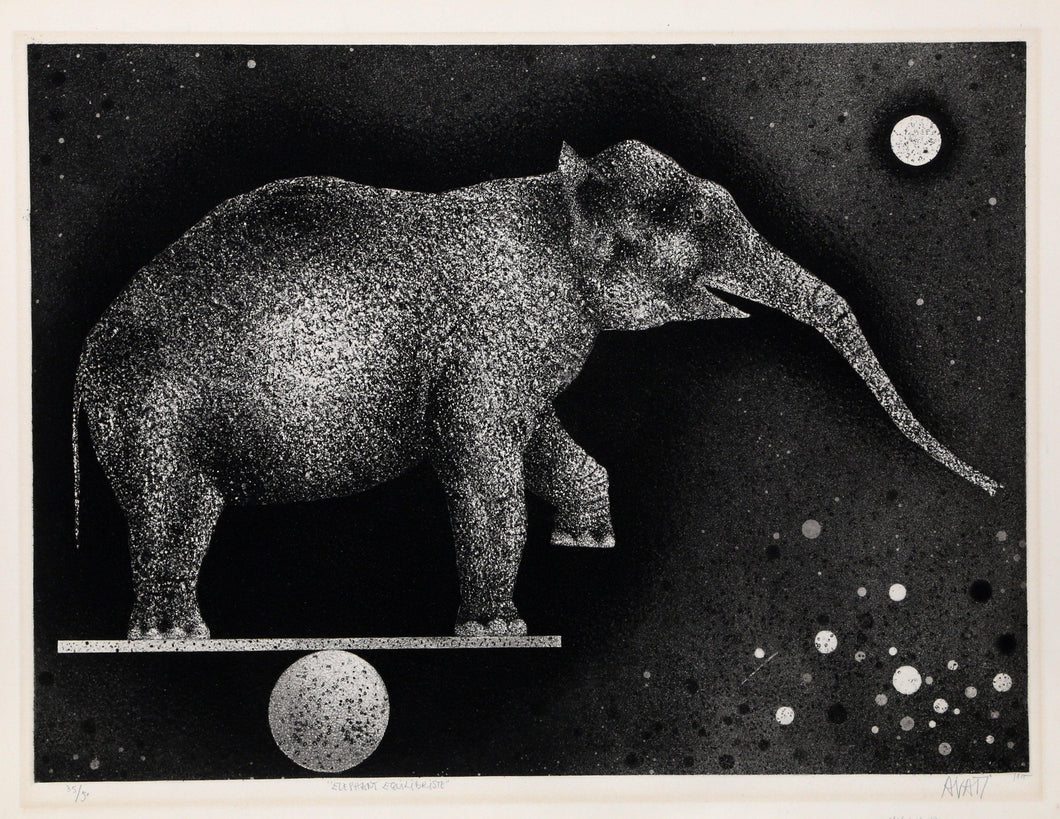 Elephant Equilibriste Etching | Mario Avati,{{product.type}}