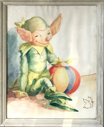 Elf with Ball Watercolor | D.P. Nelson,{{product.type}}