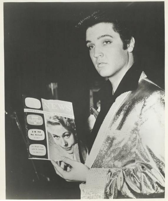 Elvis Holding TV News Weekly Black and White | Unknown Artist,{{product.type}}