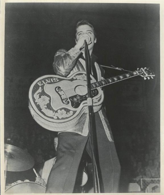Elvis with Elvis Guitar Black and White | Unknown Artist,{{product.type}}