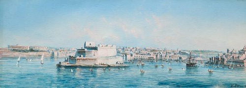 European Harbor Watercolor | Unknown Artist,{{product.type}}