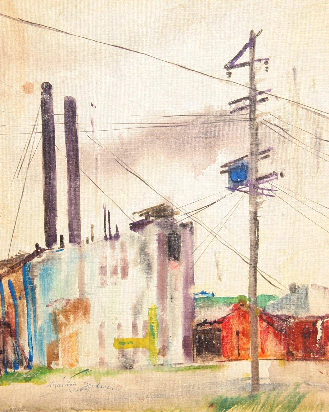 Factory in Town Watercolor | Marshall Goodman,{{product.type}}