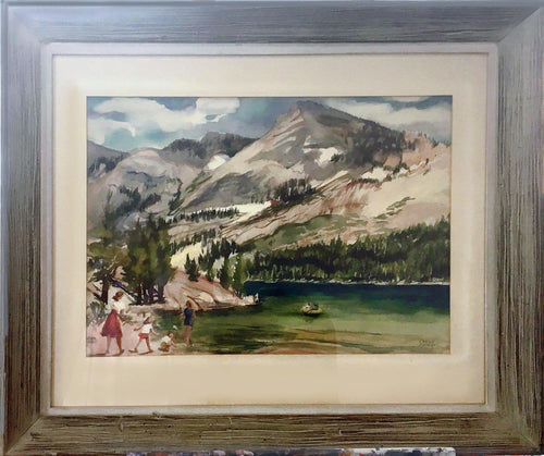 Family Visiting Mountain Park Watercolor | Cecile Johnson,{{product.type}}