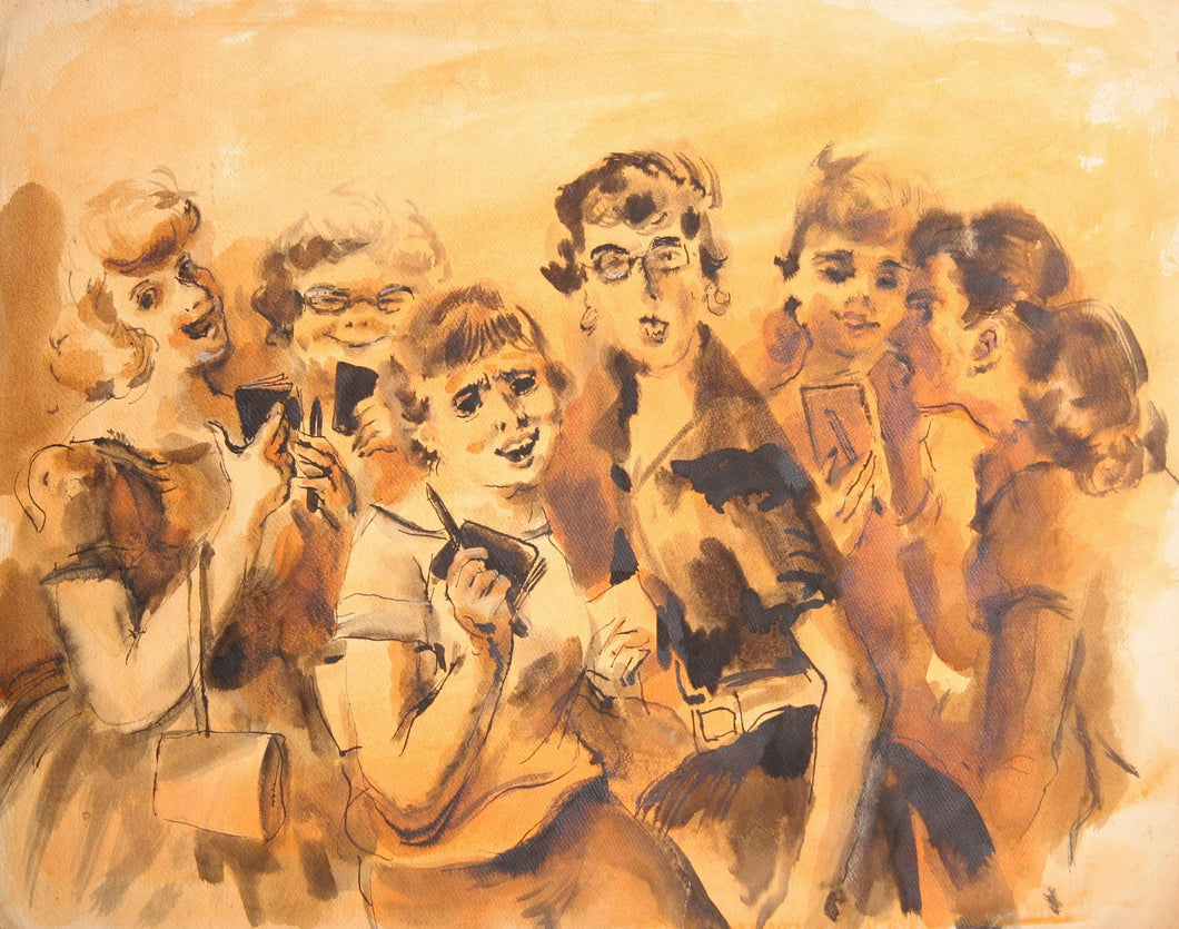 Fan Girls Waiting for Autographs Watercolor | Marshall Goodman,{{product.type}}