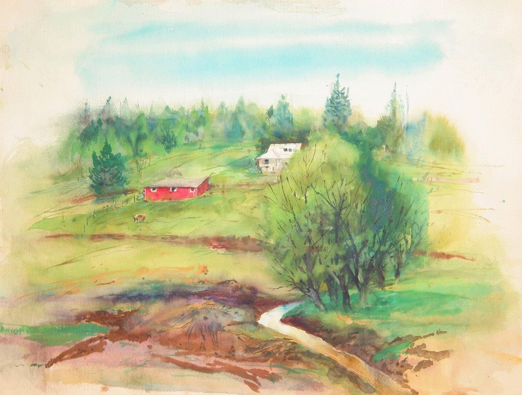 Farm Landscape Watercolor | Marshall Goodman,{{product.type}}