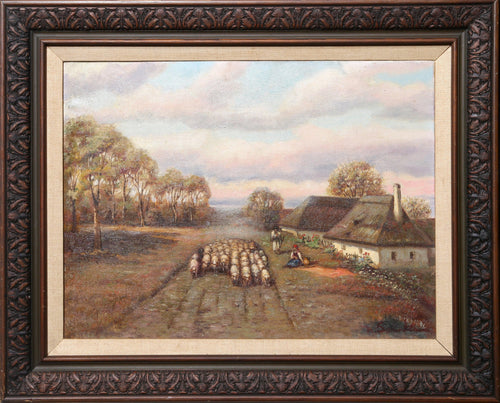 Farm Scene with Sheep Oil | Unknown Artist,{{product.type}}