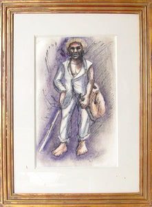 Farmhand with Knife Watercolor | Unknown Artist,{{product.type}}