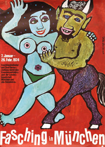 Fasching in Munchen (Devil and Nude) Poster | Travel Poster,{{product.type}}