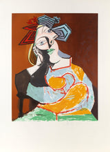 Femme Accoudee au Drapeau Bleu et Rouge Lithograph | Pablo Picasso,{{product.type}}