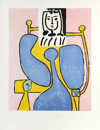 Femme Assise a la Robe Bleu Lithograph | Pablo Picasso,{{product.type}}