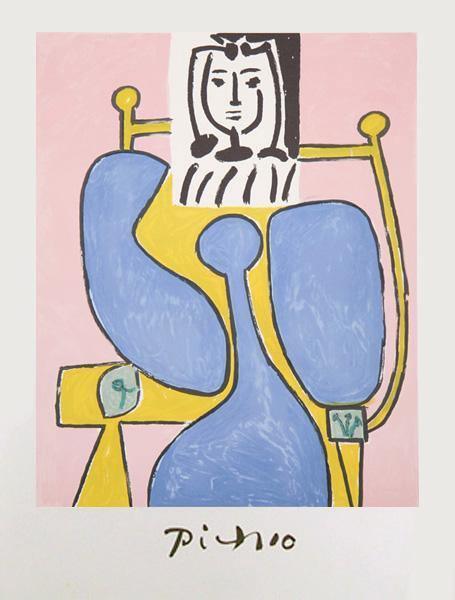 Femme Assise a la Robe Bleu Lithograph | Pablo Picasso,{{product.type}}