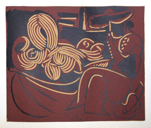 Femme Couchee et Homme a la Guitare (13) Woodcut | Pablo Picasso,{{product.type}}