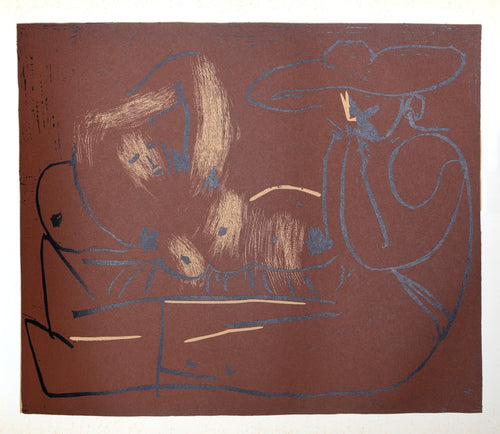 Femme Couchee et Homme au Grand Chapeau (16) Woodcut | Pablo Picasso,{{product.type}}