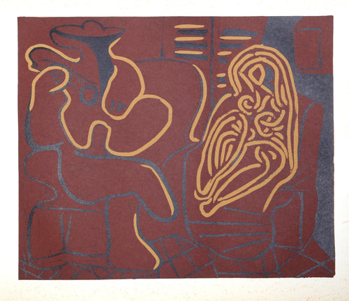 Femme dans un Fauteuil et Guitariste (14) Woodcut | Pablo Picasso,{{product.type}}