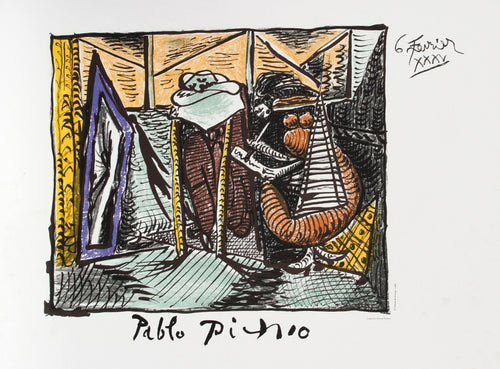 Femme Dessinant Femme Assoupie Lithograph | Pablo Picasso,{{product.type}}