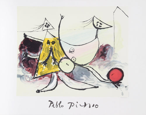Femme sur la Plage Jouant au Balloon Lithograph | Pablo Picasso,{{product.type}}