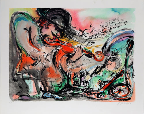 Fiddler Lithograph | Y. Suzuki,{{product.type}}