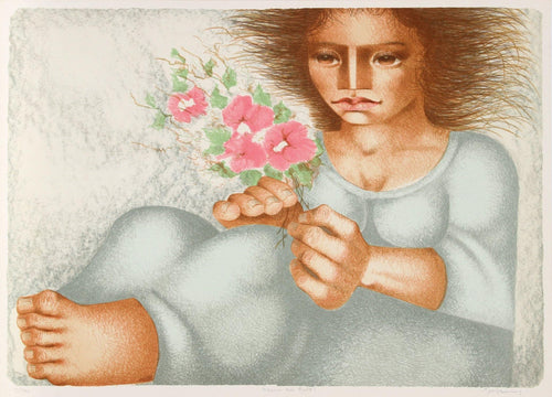 Figura con flores Lithograph | Jorge Dumas,{{product.type}}