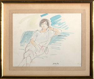 Figure on Couch Watercolor | Unknown Artist,{{product.type}}