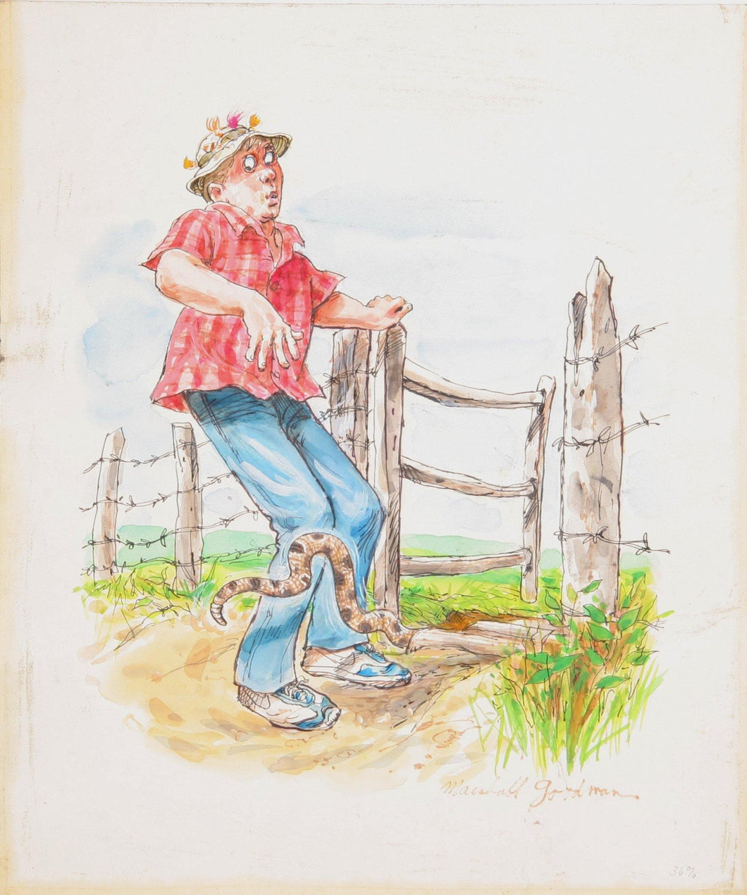 Fisherman and Snake (423) Watercolor | Marshall Goodman,{{product.type}}