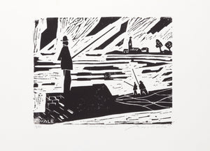 Fishermen Along the River Woodcut | Biagio Civale,{{product.type}}