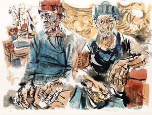 Fishermen at Docks from People in Israel Lithograph | Moshe Gat,{{product.type}}